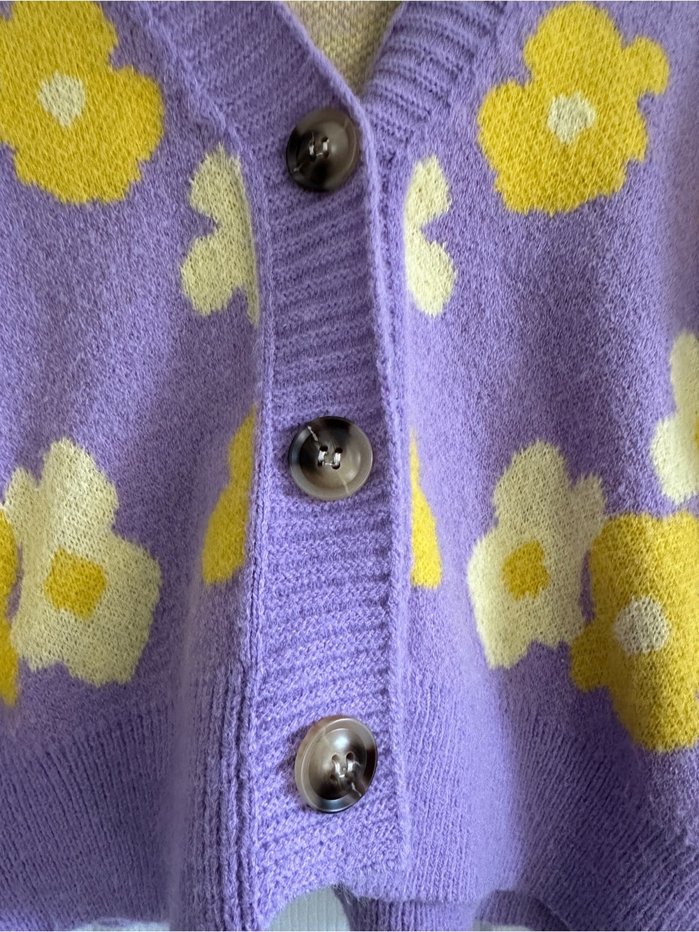 Cider Lavender Cropped Floral Cardigan with Yellow and Cream Blooms - Picture 3 of 6